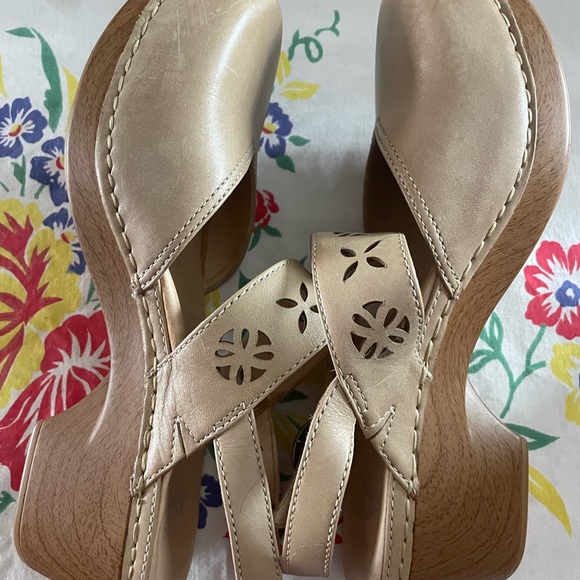 Dansko sling back clog in taupe leather with floral cutouts. - Picture 2 of 4